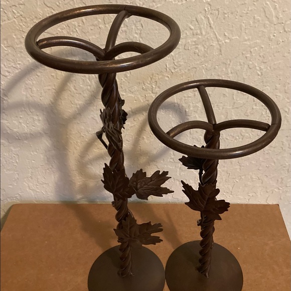 2 Metal Bronze pillar candle holders with ivy wrap around 13” and 10” tall - Picture 3 of 5